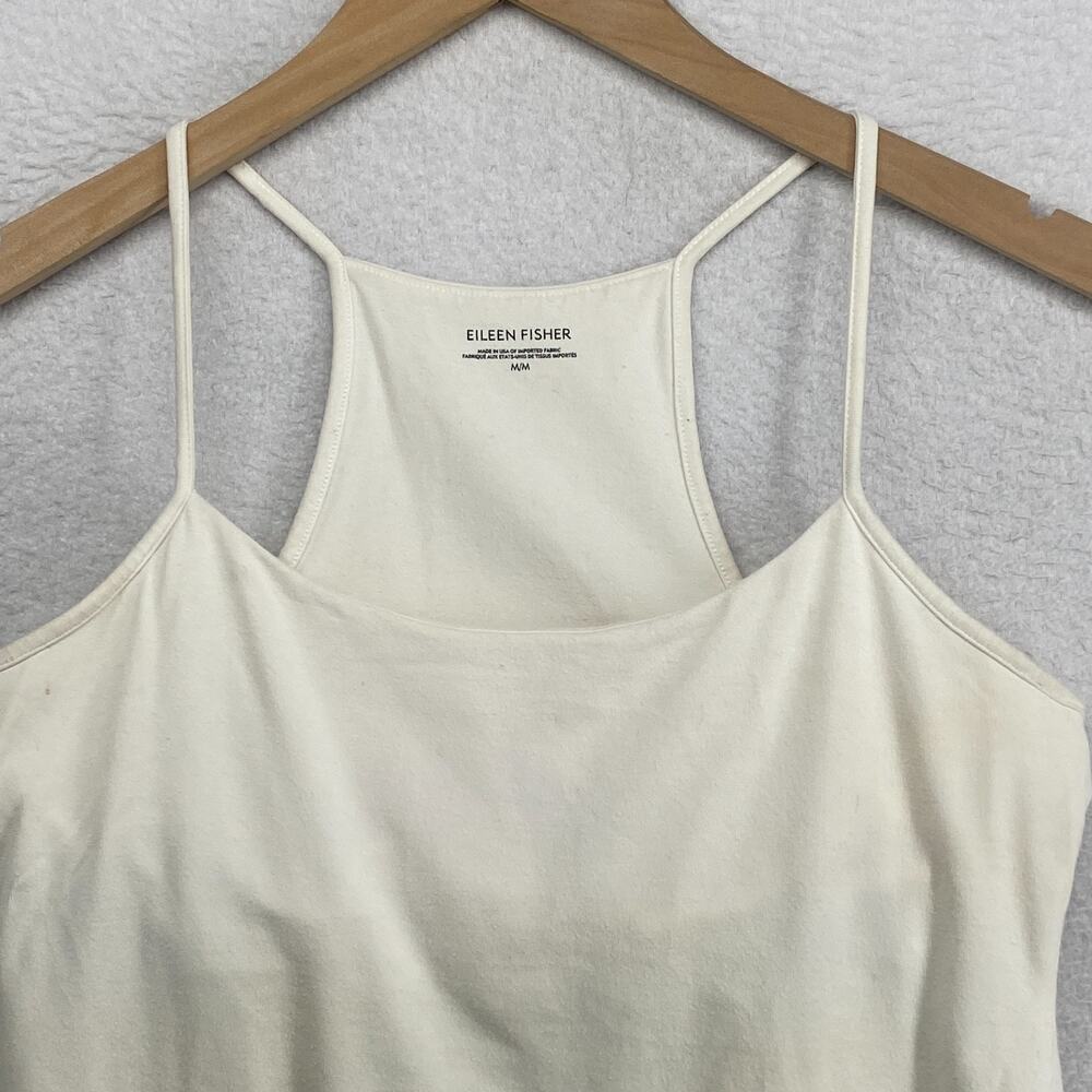 EILEEN FISHER Top M Cami Stretch Organic Cotton Jersey Shelf Bra Off White USA - Picture 2 of 16